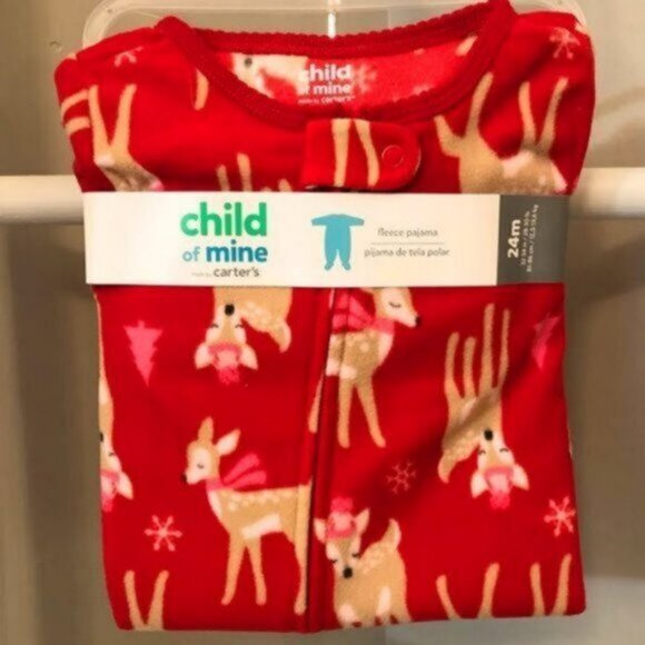 5/$20 NEW 24M Girls Fleece Christmas Deer Footie Pajamas - Picture 2 of 3